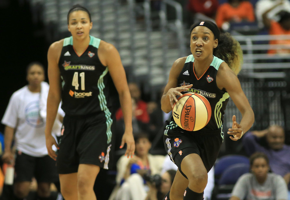 September 20 2015: New York Liberty guard Candice Wiggins (2) during a WNBA playoff game against the Washington Mystics at Verizon Center, in Washington D.C.
Liberty won 86-68