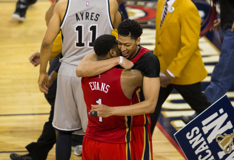 April 15, 2015:  New Orleans Pelicans forward Anthony Davis (23) excited about winning the game between San Antonio Spurs and New Orleans Pelicans at the Smoothie King Center in New Orleans, LA.