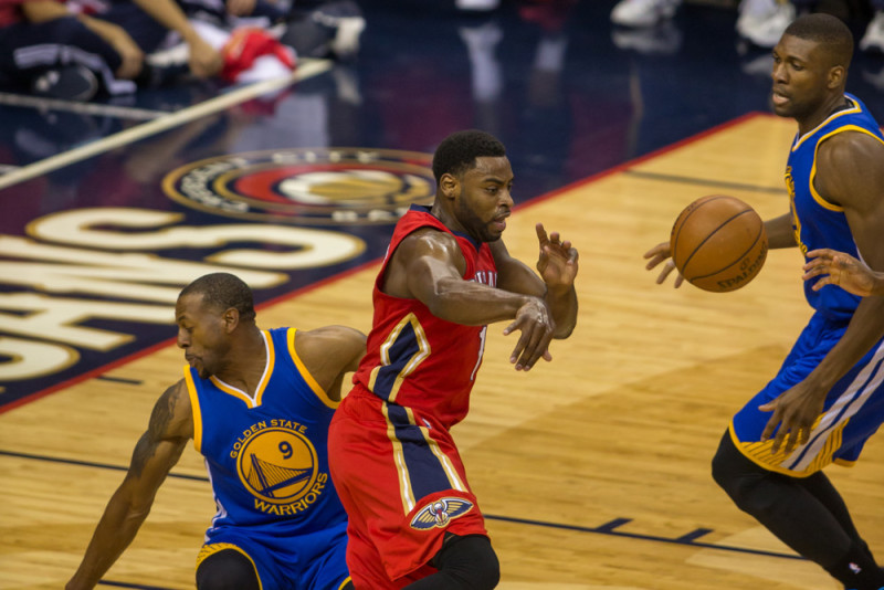 April 23, 2015:  New Orleans Pelicans guard Tyreke Evans (1) passes the ball during game 3 of the first round of the NBA Western Conference playoffs between the Golden State Warriors and the New Orleans Pelicans at Smoothie King Center in New Orleans, LA.