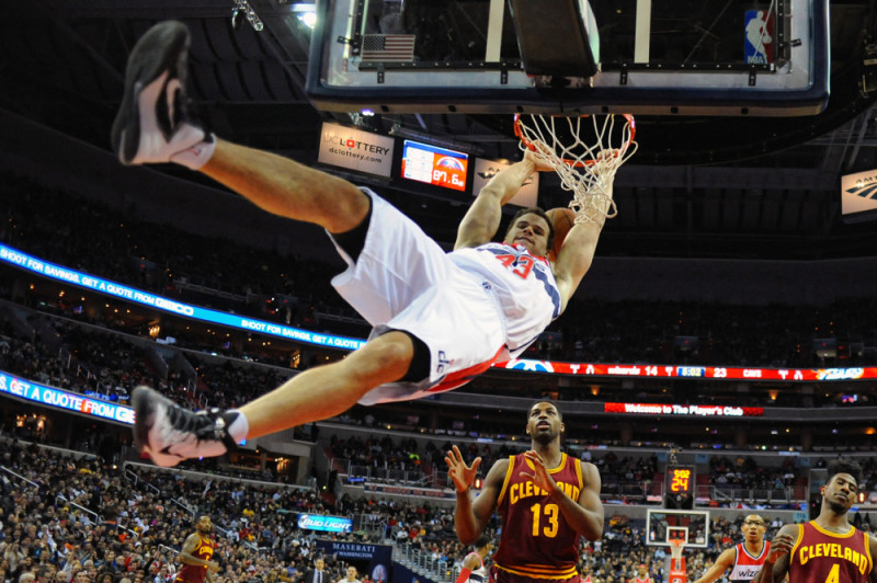 20 February 2015:  Washington Wizards forward Kris Humphries (43) dunks the ball against the Cleveland Cavaliers at the Verizon Center in Washington, D.C. where the Cleveland Cavaliers defeated the Washington Wizards, 127-89.