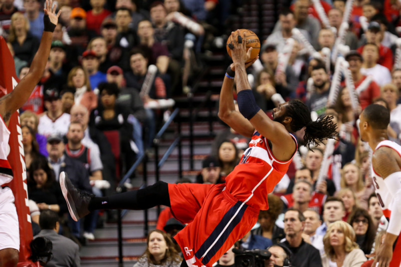 Jan. 24, 2015 - NENE (42) is fouled on a shot. The Portland Trail Blazers play the Washington Wizards at the Moda Center on January 24, 2015