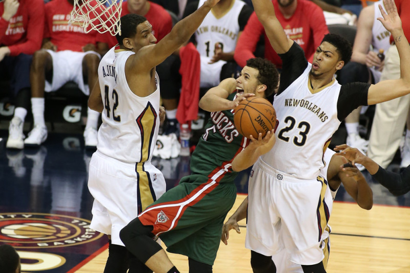 March 17, 2015 -Milwaukee Bucks guard Michael Carter-Williams (5)  during the game between the New Orleans Pelicans and the Milwaukee Bucks at Smoothie King Center in New Orleans, LA.  New Orleans Pelicans defeat Milwaukee Bucks 85-84