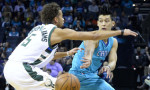 Nov. 29, 2015 - NC, USA - Milwaukee Bucks' Michael Carter-Williams guards Charlotte Hornets' Jeremy Lin on Sunday, Nov. 29, 2015 at Time Warner Cable Arena in Charlotte, N.C. The Charlotte Hornets defeated the Milwaukee Bucks 87-82 (Photo by Robert Lahser/Zuma Press/Icon Sportswire)