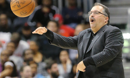 Dec. 23, 2015 - Atlanta, GA, USA - Detroit Pistons head coach Stan Van Gundy throws the ball to an official during action against the Atlanta Hawks on Wednesday, Dec. 23, 2015, at Philips Arena in Atlanta. The Hawks won, 107-100 (Photo by Curtis Compton/Zuma Press/Icon Sportswire)