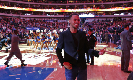 Dec. 30, 2015 - Dallas, TX, USA - The Golden State Warriors' Stephen Curry , out with a injury, on the court during introductions in street clothes prior to action against the Dallas Mavericks at the American Airlines Center in Dallas on Wednesday, Dec. 30, 2015 (Photo by Paul Moseley/Zuma Press/Icon Sportswire)
