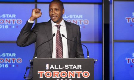 TORONTO, September 30, 2013 Toronto Raptors general manager Masai Ujiri speaks during a press conference in Toronto, Canada, Sept. 30, 2013. The National Basketball Association (NBA) confirmed that Toronto was selected as the host of the All-Star Game 2016. It will be the first time the showcase event is held outside of the United States.