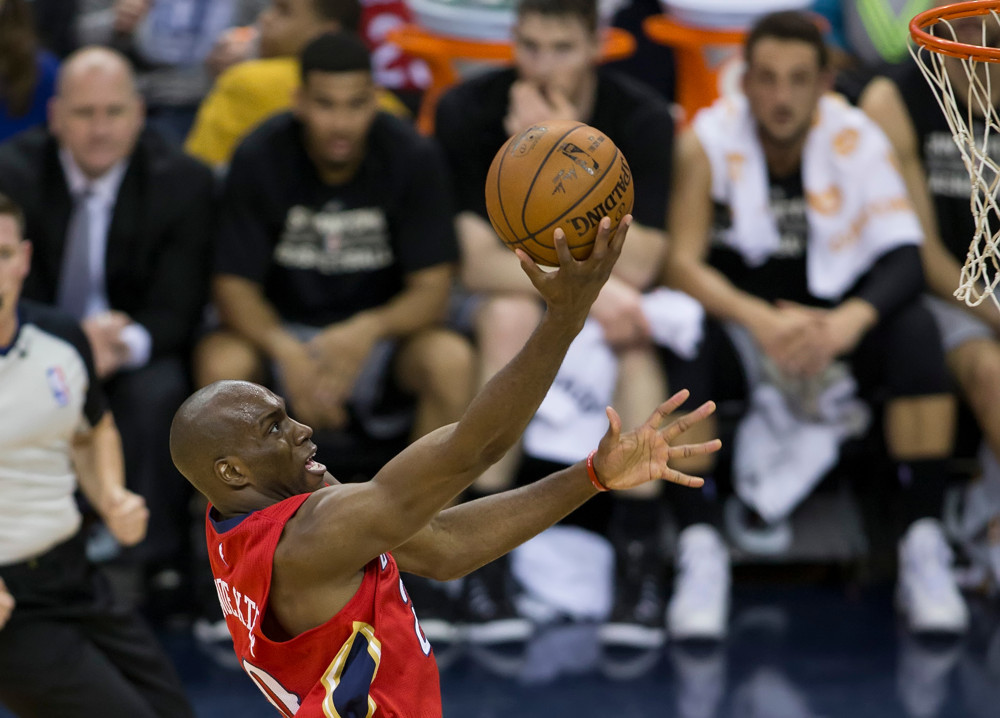 April 15, 2015: New Orleans Pelicans guard Quincy Pondexter (20) during the game between San Antonio Spurs and New Orleans Pelicans at the Smoothie King Center in New Orleans, LA.