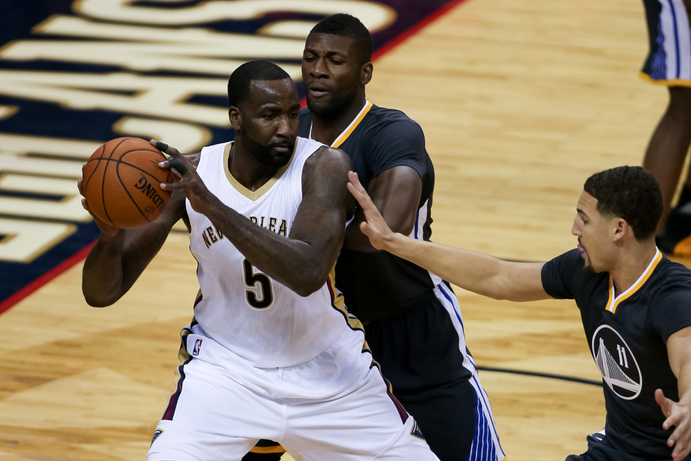 October 31, 2015:  New Orleans Pelicans center Kendrick Perkins (5) during the game between Golden State Warriors and New Orleans Pelicans at the Smoothie King Center in New Orleans, LA.  (Photograph by Stephen Lew/Icon Sportswire)