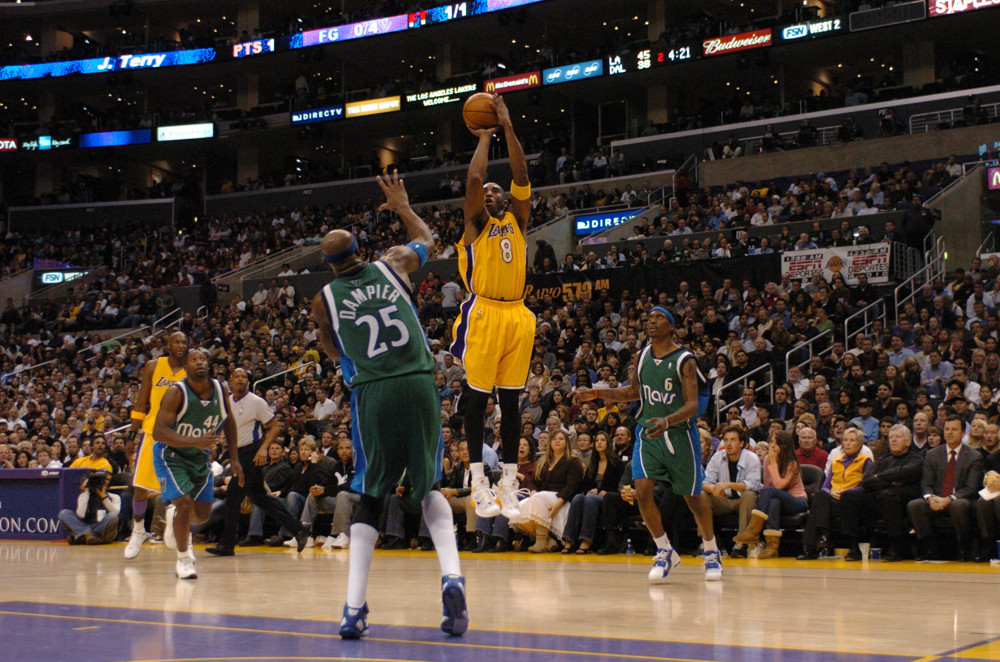 DEC 20 2005: Los Angeles Lakers Kobe Bryant shoots against the Dallas Mavericks during the second quarter of their NBA basketball game, Tuesday, Dec. 20, 2005, in Los Angeles Calif.