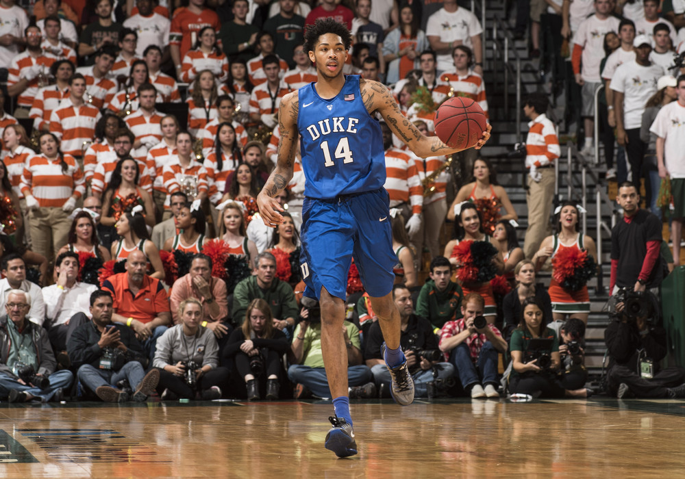 25 January 2016: Duke University guard/forward Brandon Ingram (14) plays against the University of Miami in Miami's 80-69 victory at BankUnited Center, Coral Gables, Florida. (Photo by Richard C. Lewis/Icon Sportswire)