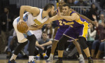 Dec. 22, 2015 - Denver, Colorado, U.S - Nuggets JOFFREY LAUVERGNE, left, gets guarded by Lakers LARRY NANCE JR., RIGHT, during the 1st. Half at the Pepsi Center Tuesday night. The Lakers beat the Nuggets 111-107 (Photo by Hector Acevedo/Zuma Press/Icon Sportswire)