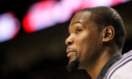 Feb. 27, 2015 - KEVIN DURANT (35) watches the game from the bench. The Portland Trail Blazers play the Oklahoma City Thunder at the Moda Center on February 27, 2015