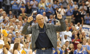 24 February 2007: UCLA's Kareem Abdul-Jabbar acknowledges the crowd as he is as honored at half time with other Bruins players from the 1967 team. Following the ceremony the Bruins went on to beat the Stanford Cardinals 75-61 at Pauley Pavillion in Los Angeles, CA.
