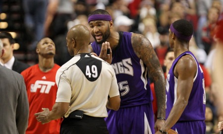 Jan. 26, 2016 - DEMARCUS COUSINS (15) complains to the refs. The Portland Trailblazers hosted the Sacramento Kings at the Moda Center on Janurary 26, 2016. (Photo by David Blair/Zuma Press/Icon Sportswire)