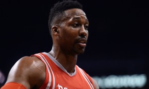 Feb 4, 2016; Phoenix, AZ, USA; Houston Rockets center Dwight Howard (12) looks back to the bench in the game against the Phoenix Suns at Talking Stick Resort Arena. Mandatory Credit: Jennifer Stewart-USA TODAY Sports