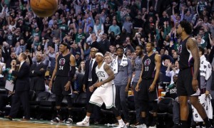 Feb 10, 2016; Boston, MA, USA; Boston Celtics guard Isaiah Thomas (4) reacts after his basket sending the game into overtime against the Los Angeles Clippers in the second half at TD Garden. Celtics defeated the Clippers in overtime 139-134. Mandatory Credit: David Butler II-USA TODAY Sports
