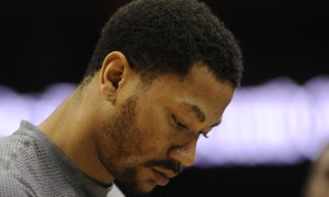 Feb 8, 2016; Charlotte, NC, USA; Chicago Bulls guard Derrick Rose (1) standing on the court during a time out in the second half against the Charlotte Hornets at Time Warner Cable Arena. Hornets win 108-91. Mandatory Credit: Sam Sharpe-USA TODAY Sports