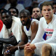 Los Angeles Clippers forward Blake Griffin, right, along with guard Chris Paul on the bench against the Dallas Mavericks in the first quarter during an NBA basketball game in Los Angeles, Calif., on Thursday, Oct. 29, 2015. (Photo by Keith Birmingham/ Pasadena Star-News/Zuma Press/Icon Sportrswire)