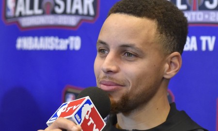 Feb 12, 2016; Toronto, Ontario, Canada; Western Conference guard Stephen Curry of the Golden State Warriors (30) speaks during media day for the 2016 NBA All Star Game at Sheraton Centre. Mandatory Credit: Bob Donnan-USA TODAY Sports