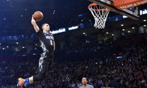 Feb 13, 2016; Toronto, Ontario, Canada; Minnesota Timberwolves guard Zach LaVine competes in the dunk contest during the NBA All Star Saturday Night at Air Canada Centre. Mandatory Credit: Bob Donnan-USA TODAY Sports