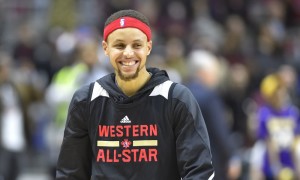 Feb 13, 2016; Toronto, Ontario, Canada; Western Conference guard Stephen Curry of the Golden State Warriors (30) looks on during practice for the NBA All Star game at Ricoh Coliseum. Mandatory Credit: Bob Donnan-USA TODAY Sports