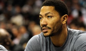 Feb 8, 2016; Charlotte, NC, USA; Chicago Bulls guard Derrick Rose (1) sits on the bench during the second half of the game against the Charlotte Hornets at Time Warner Cable Arena. Hornets win 108-91. Mandatory Credit: Sam Sharpe-USA TODAY Sports