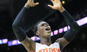 Nov. 9, 2015 - Atlanta, GA, USA - Atlanta Hawks guard Dennis Schroder reacts to a call in the final minutes of the game as the Hawks rally comes up just short against the Minnesota Timberwolves after they took the lead after trailing by 30 points on Monday, Nov. 9, 2015, at Philips Arena in Atlanta (Photo by Curtis Compton/Zuma Press/Icon Sportswire)