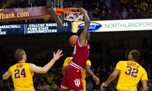 16 JAN 2016: Thomas Bryant (31) of the Indiana Hoosiers dunks the ball during the Big Ten matchup between the Indiana Hoosiers and Minnesota Golden Gophers at Williams Arena in Minneapolis, Minnesota. (Photo by: David Berding/Icon Sportswire)
