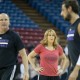 Oct 8, 2015; Sacramento, CA, USA; Sacramento Kings assistant coach Nancy Lieberman watches as assistant coach Vance Walberg warms up with forward Marco Belinelli (3) before the game against the San Antonio Spurs at Sleep Train Arena. Mandatory Credit: Kelley L Cox-USA TODAY Sports