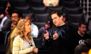 March 15, 2009; Lakers Vice President Jeanie Buss and Mavericks owner Mark Cuban before the start of the game. The Los Angeles Lakers defeated the Dallas Mavericks by the final score of 107-100 at Staples Center in downtown Los Angeles CA.