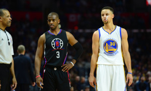 Feb. 20, 2016 - Los Angeles, California, U.S. - Los Angeles Clippers guard Chris Paul (3) along with Golden State Warriors guard Stephen Curry (30) in the first half during an NBA basketball game in Los Angeles, Calif., on Saturday, Feb. 20, 2016. . (Photo by Keith Birmingham/Zuma Press/Icon Sportswire)