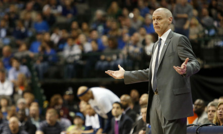 March 9, 2016 - Dallas, TX, USA - Dallas Mavericks head coach Rick Carlisle reacts to a call in the first half against the Detroit Pistons on Wednesday, March 9, 2016, at the American Airlines Center in Dallas (Photo by Brad Loper/Zuma Press/Icon Sportswire)