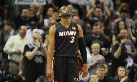 June 15, 2014 - San Antonio, TX, USA - Dwayne Wade of the Miami Heat looks up at the scoreboard in the third quarter in Game 5 of the NBA Finals at the AT&T Center in San Antonio, Texas, on Sunday, June 15, 2014