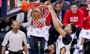 March 18, 2016:  New Orleans Pelicans forward Anthony Davis (23) dunks the ball during the NBA game between the Portland Trail Blazers and the New Orleans Pelicans at the Smoothie King Center in New Orleans, LA.    (Photograph by Stephen Lew/Icon Sportswire)