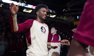 01 February 2016: Florida State Seminoles G Malik Beasley (5) high fives teammates before the NCAA basketball game between the Florida State Seminoles and the NC State Wolfpack at the Donald L. Tucker Center in Tallahassee, FL. (Photo by Logan Stanford/Icon Sportswire)