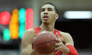 Chaminade's Jayson Tatum i#22 shoots a free throw against DeMatha Catholic during a high school basketball game in the Hoophall Classic at Springfield College on Monday, January 18, 2016 in Springfield, MA. (AP Photo/Gregory Payan)
