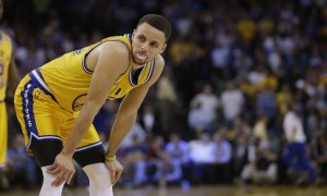 Golden State Warriors' Stephen Curry (30) during an NBA basketball game against the Minnesota Timberwolves Tuesday, April 5, 2016, in Oakland, Calif. Minnesota won 124-117 in overtime. (AP Photo/Marcio Jose Sanchez)