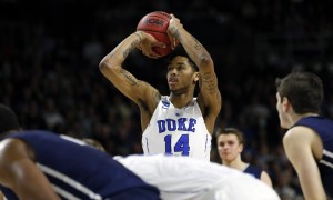 19 March 2016: G/F Brandon Ingram (14) of the Duke Blue Devils from the charity stripe. The Duke Blue Devils defeated the Yale Bulldogs 71-64 in the second round of the NCAA Division 1 men's basketball tournament at the Dunkin Donuts Center in Providence Rhode Island. (Photograph by Fred Kfoury III/Icon Sportswire)