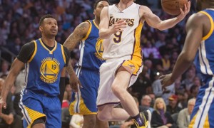 March 6, 2016 - Los Angeles - TheLakers' guard Marcelo Huertas floats to the basket for a score during the first half at Staple Center in Los Angeles, California on March 6, 2016 (Photo by Michael Goulding/Zuma Press/Icon Sportswire)